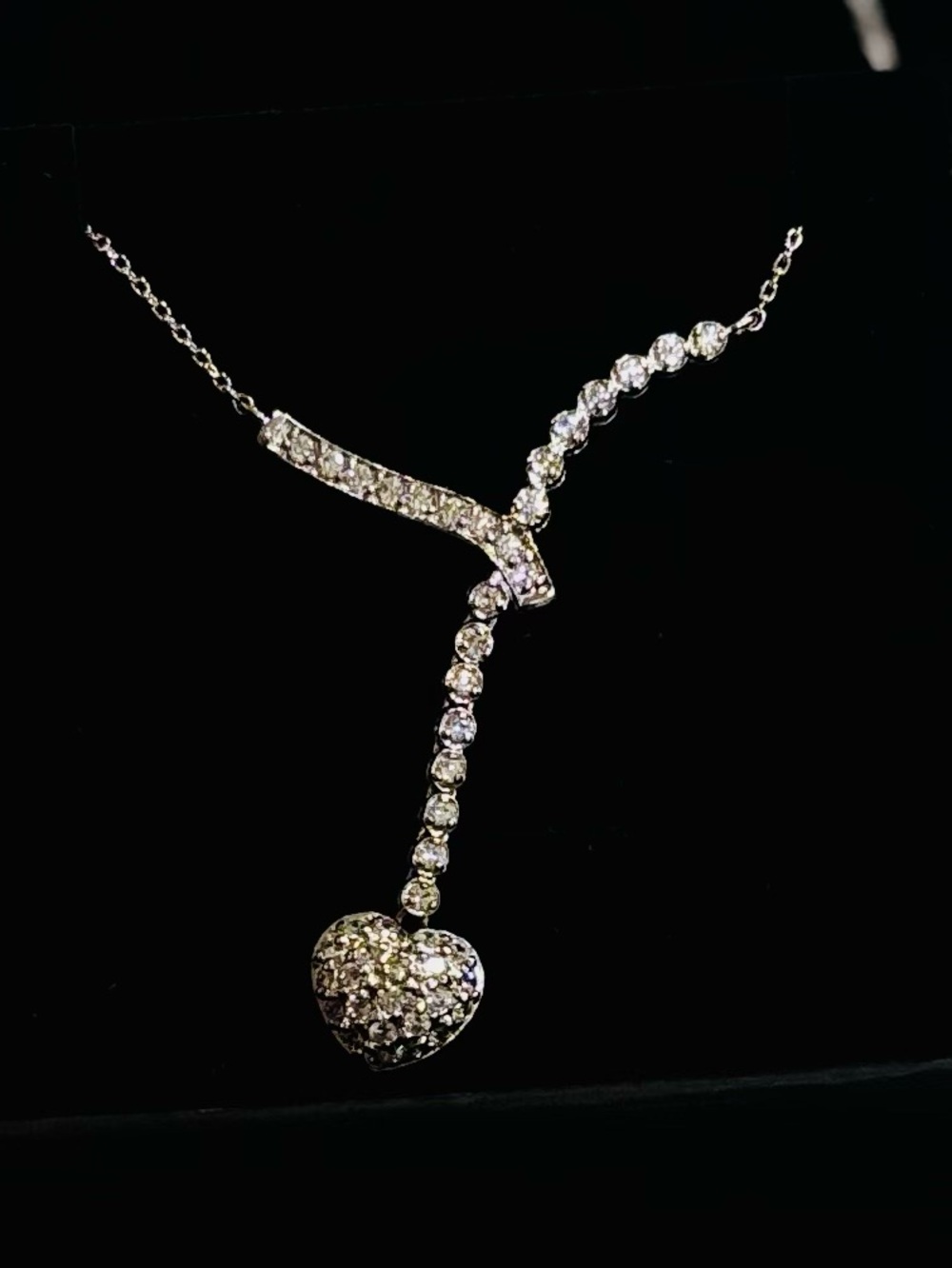 Crystal Heart Drop Necklace - Silver Tone